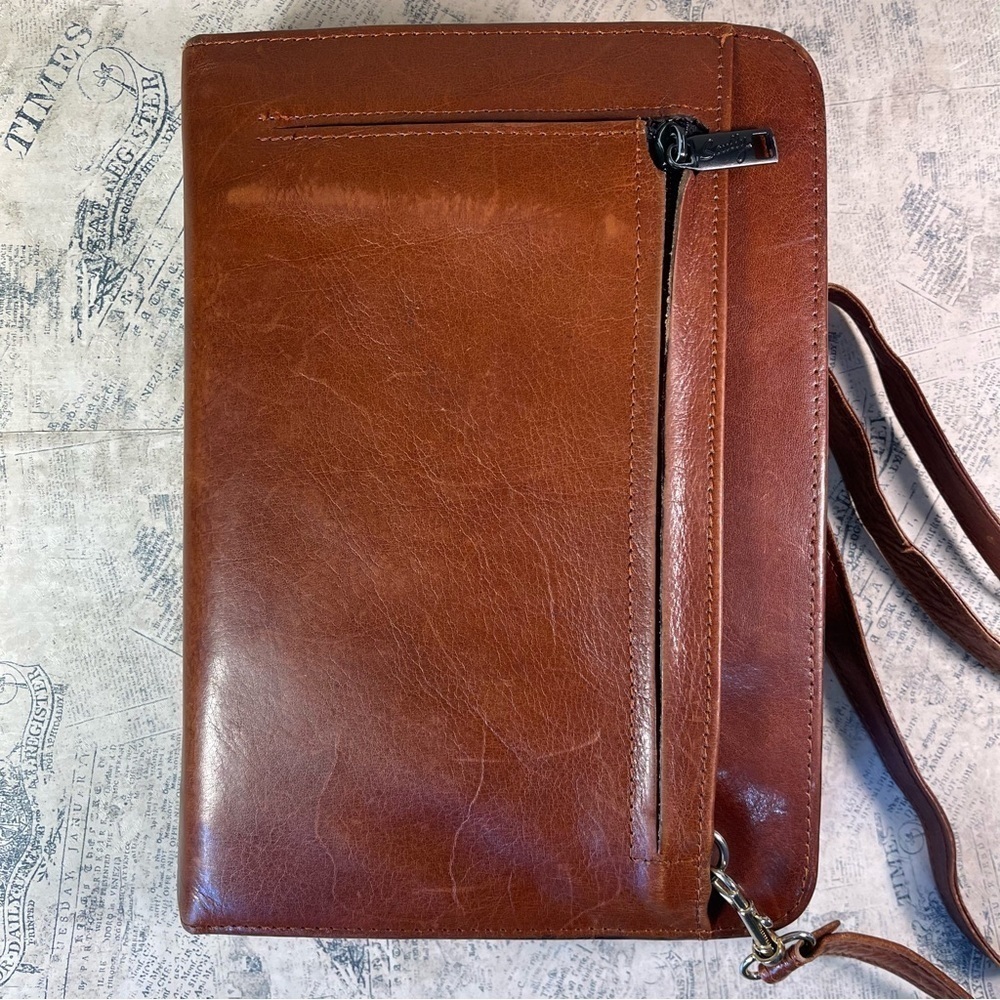 Vintage Scully Brown Leather 3-Ring Binder Planner Organizer Zip Portfolio